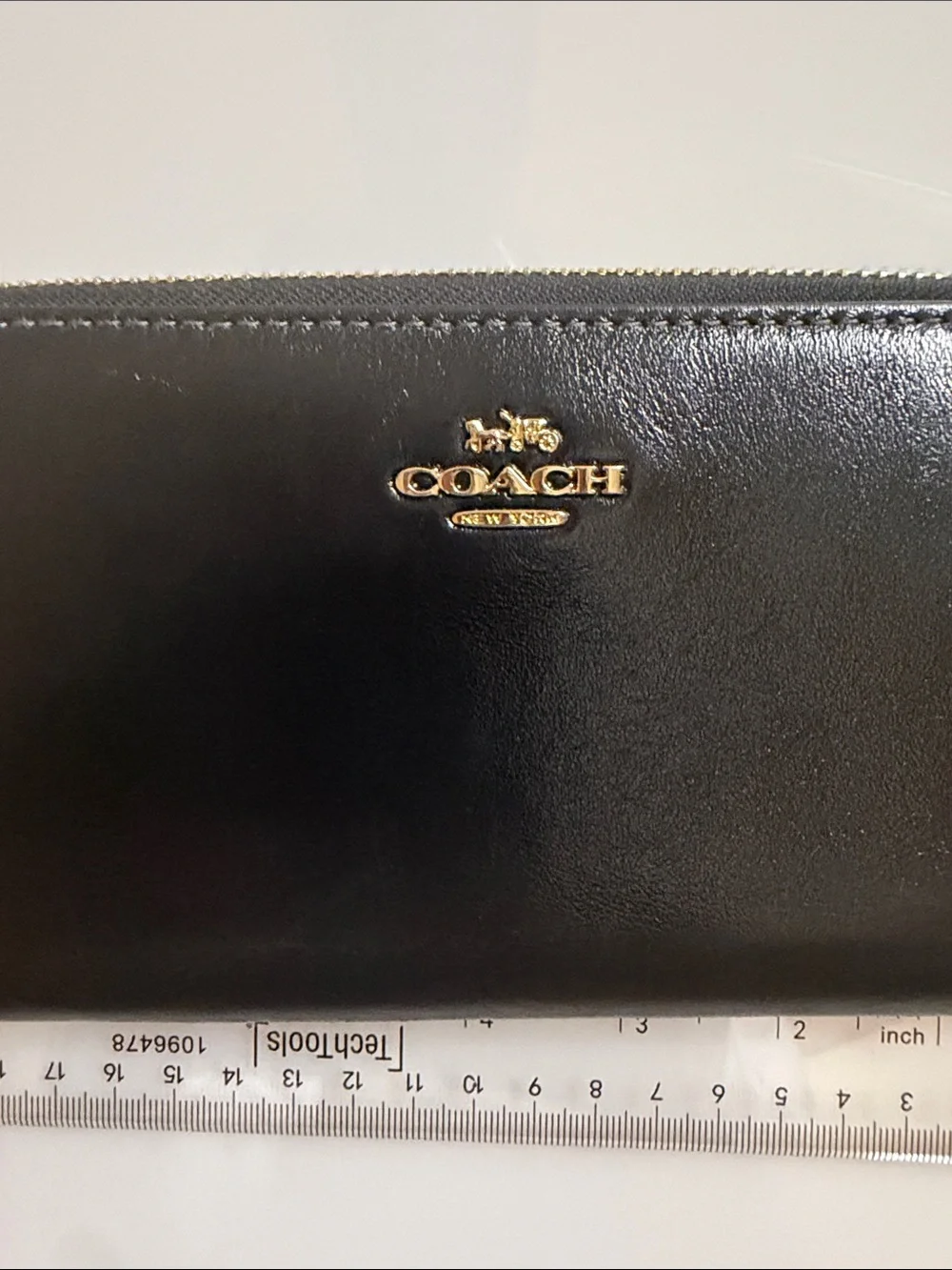 Coach Black Leather Zip Wallet with Gold Logo